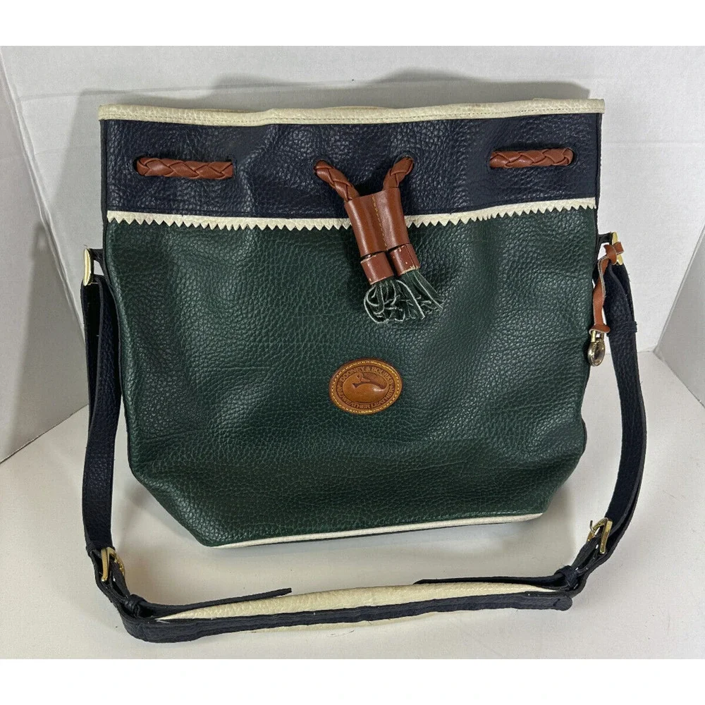 Vtg Dooney & Bourke Teton Tri-Color Drawstring Bucket Bag All Weather Leather - Picture 14 of 15